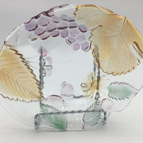 Glass 7" Oval Glass Bowls Embossed Fruit Design Fruit Dessert Cereal VTG 4 pc - Picture 3 of 4